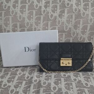 Dior Black Cannage Wallet with Gold Chain